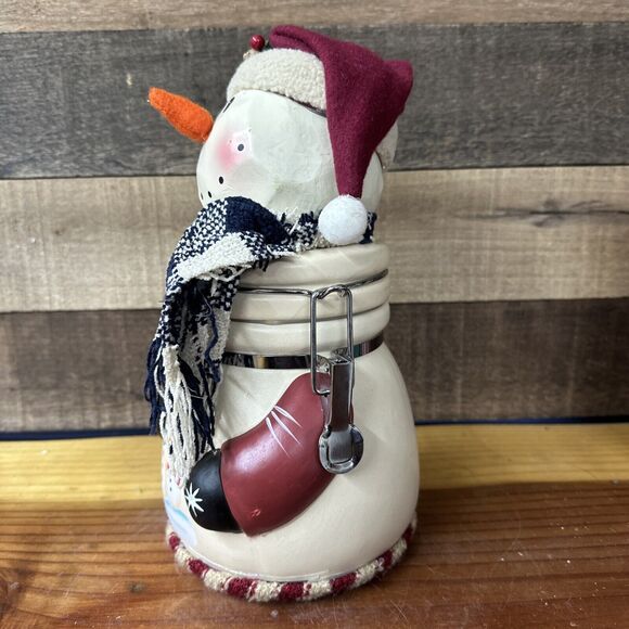Pine Trail Ceramic Canister Snowman Hinged Lid Cookie Jar 12" tall 6" wide - Picture 7 of 8